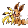 pikachu + eevee hug