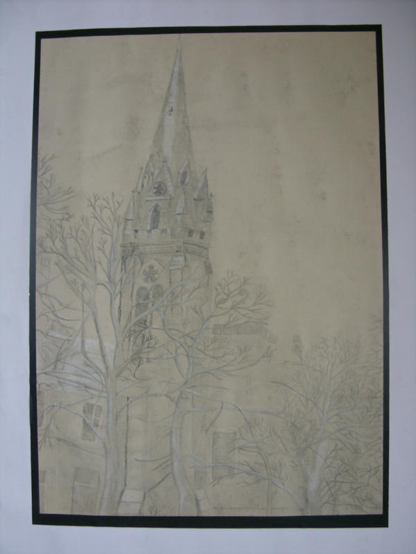 church pencil drawing