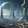 A futuristic city on a distant system.