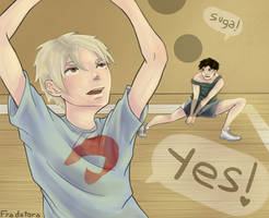 Ennoshita and suga playing voleyball