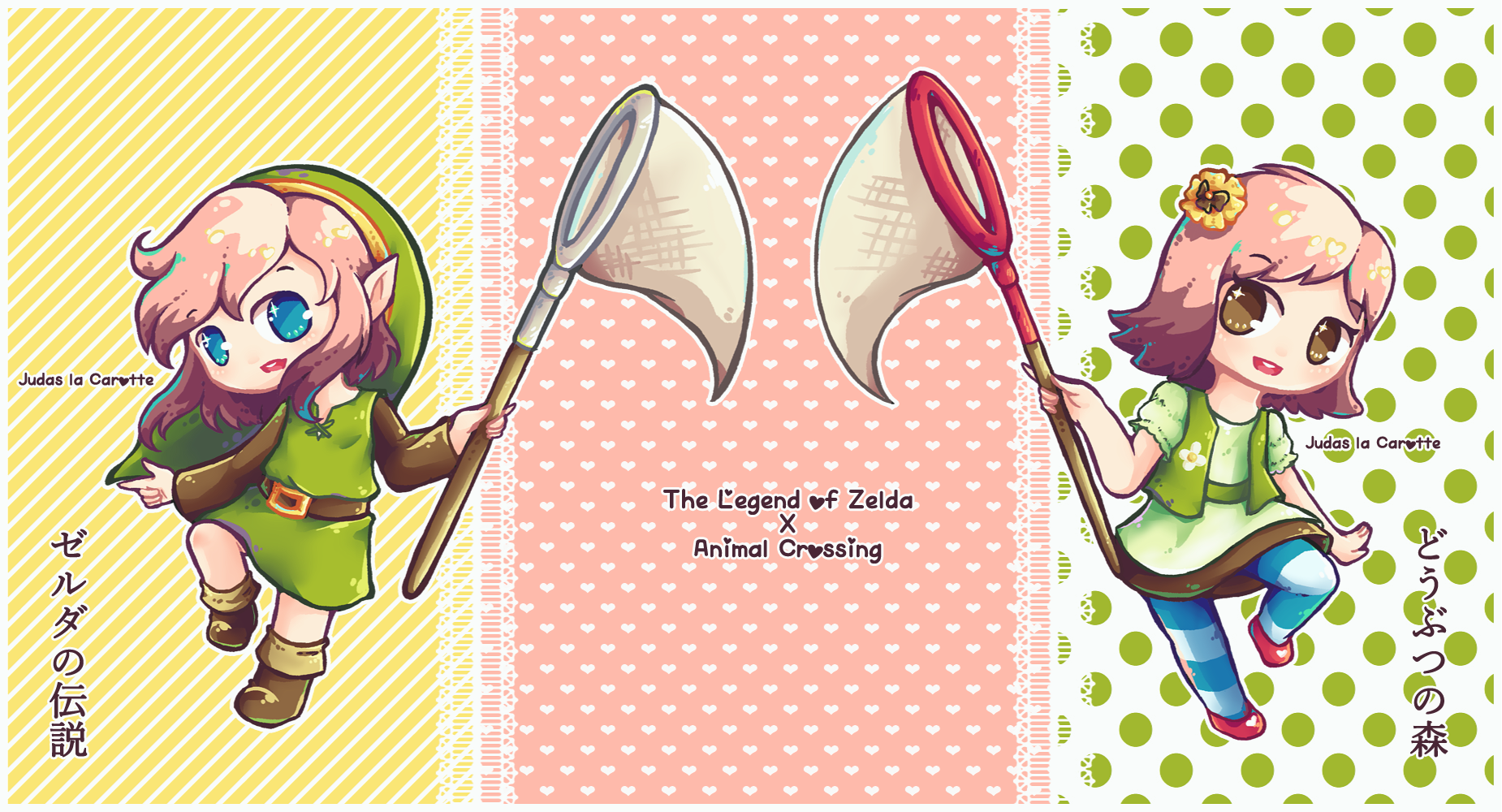 TLoZ x AC - Pink-haired bug catchers!