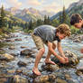 The boys are catching crayfish