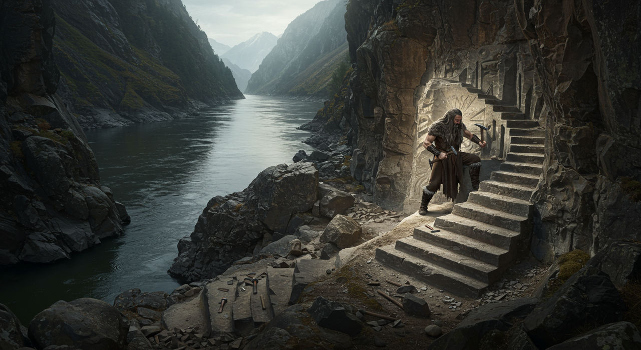 Beorn creating steps at Carrock by xukarriere on DeviantArt