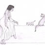 Egyptian woman with cats