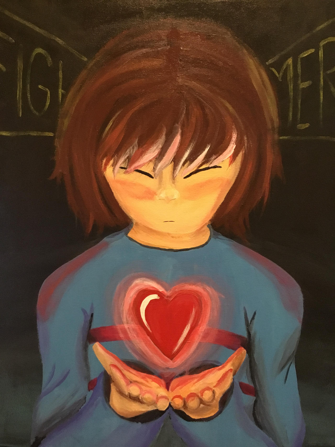 Undertale Frisk’s Soul (Acrylic painting) by Teenbear0103 on