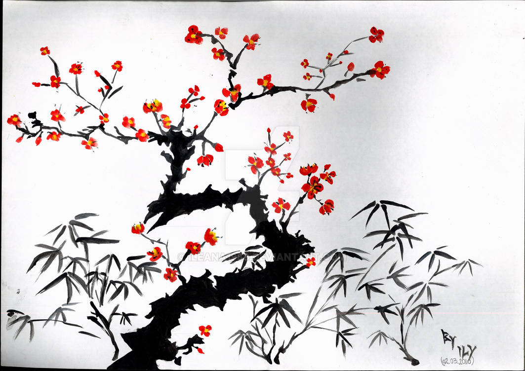 Japanese tree and bamboo in ink by Ileana1989 on DeviantArt