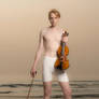 Boy with violin at sea