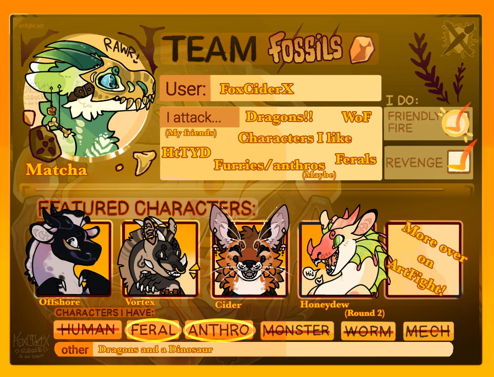 Art Fight 2025 Team Fossil Card by FoxCiderX on DeviantArt