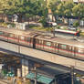 Train in Kwun Tong Hong Kong cartoon