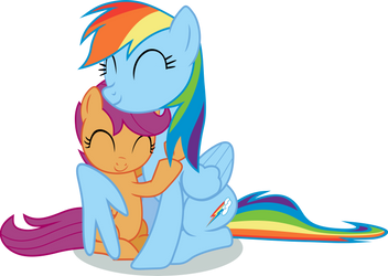 Rainbow Dash and Scootaloo hug