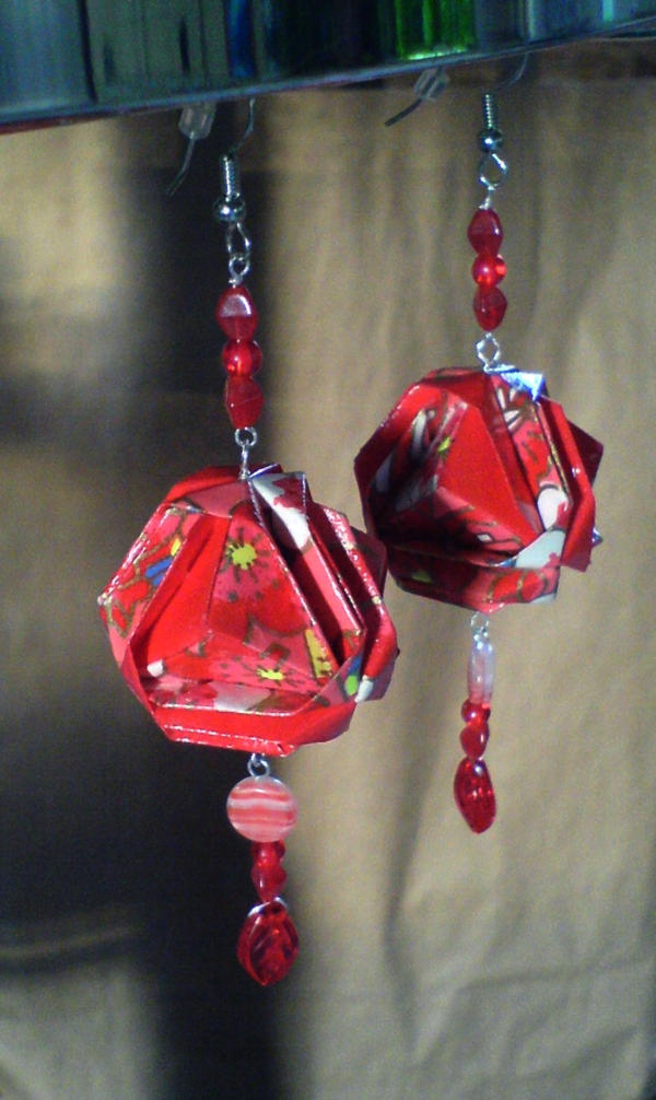 red origami earrings