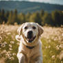 Labrador Happily Hopping On A Meadow Field