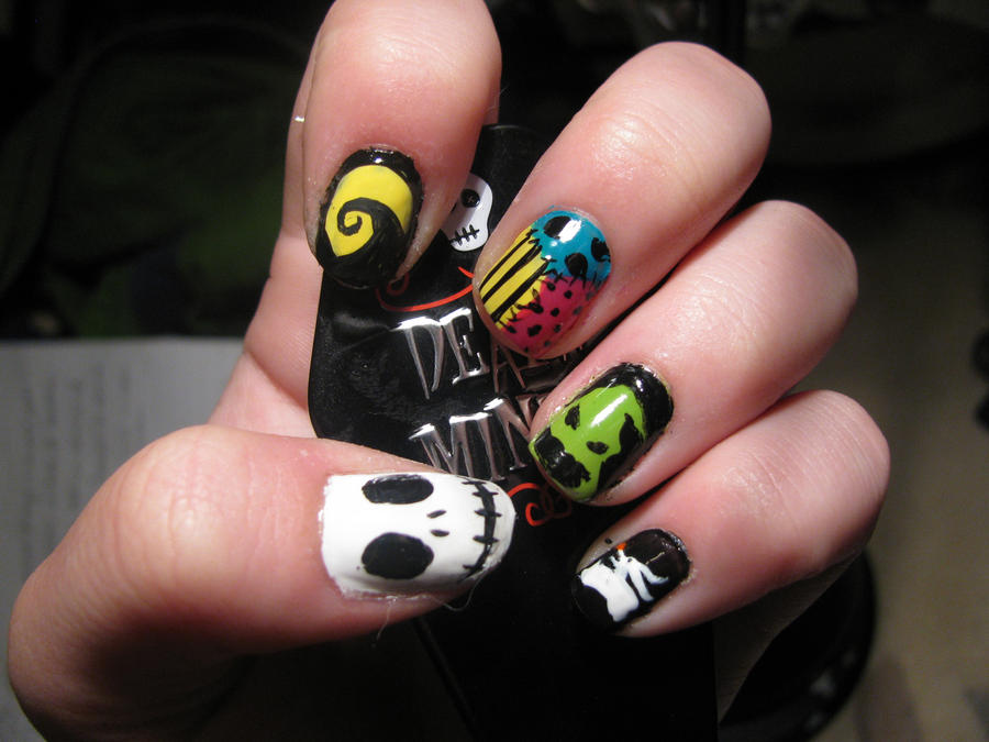 Nightmare Before Christmas Nails by WaterLily-Gems