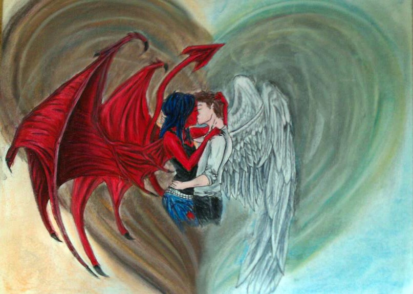 angel and demon love drawings