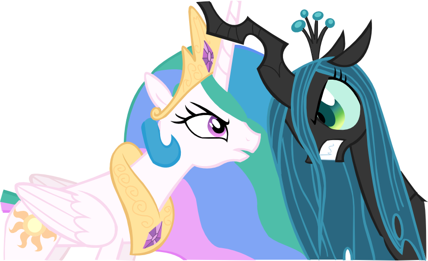 Celestia and Queen Chrysalis Horn to Horn