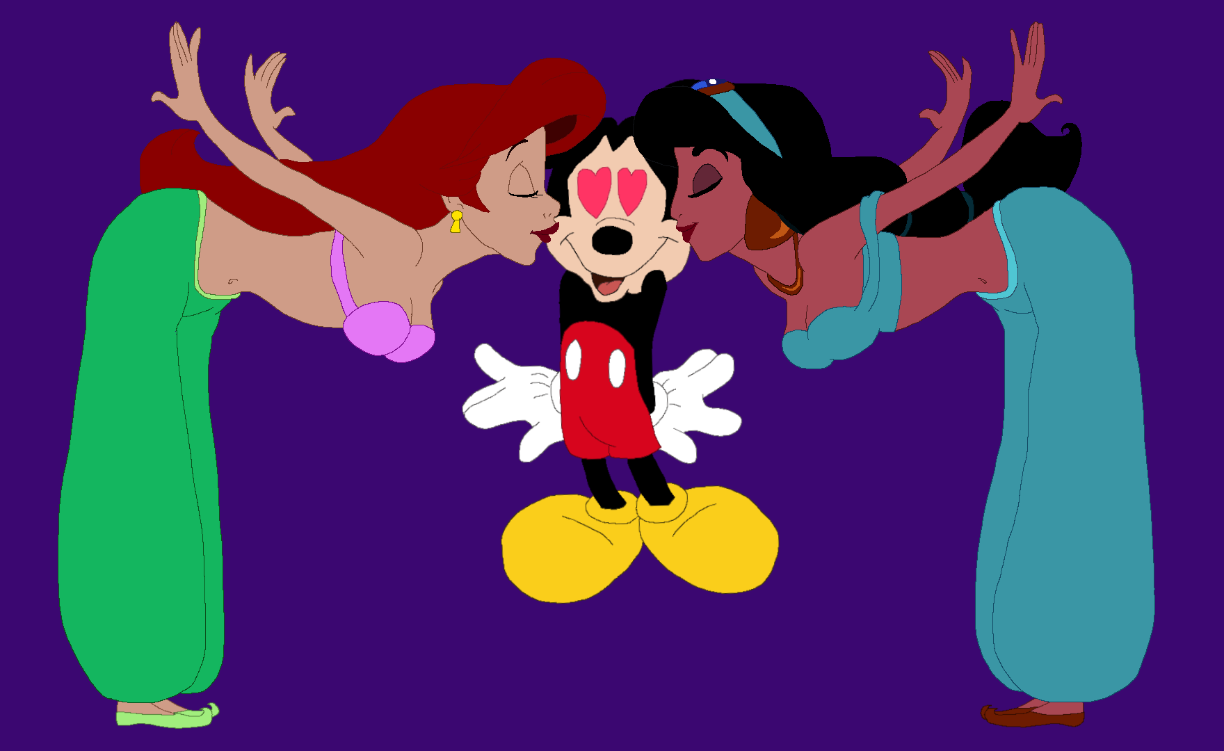 Kiss Deviantart Ariel and Jasmine kiss Mickey by danfrandes on DeviantArt