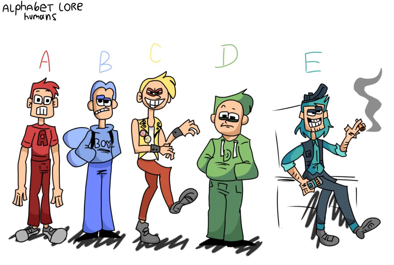 Alphabet lore human version ( A-E) by lionshishka on DeviantArt