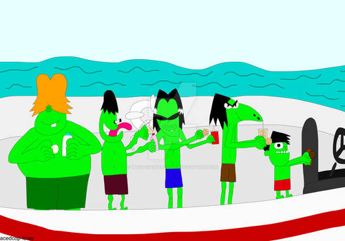 Gangreen Gang with cookies on a boat