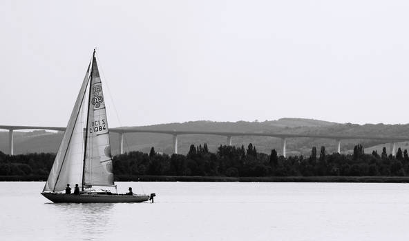 Sailing-ship and viaduct