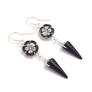 Black and Silver Flower and Spike Earrings