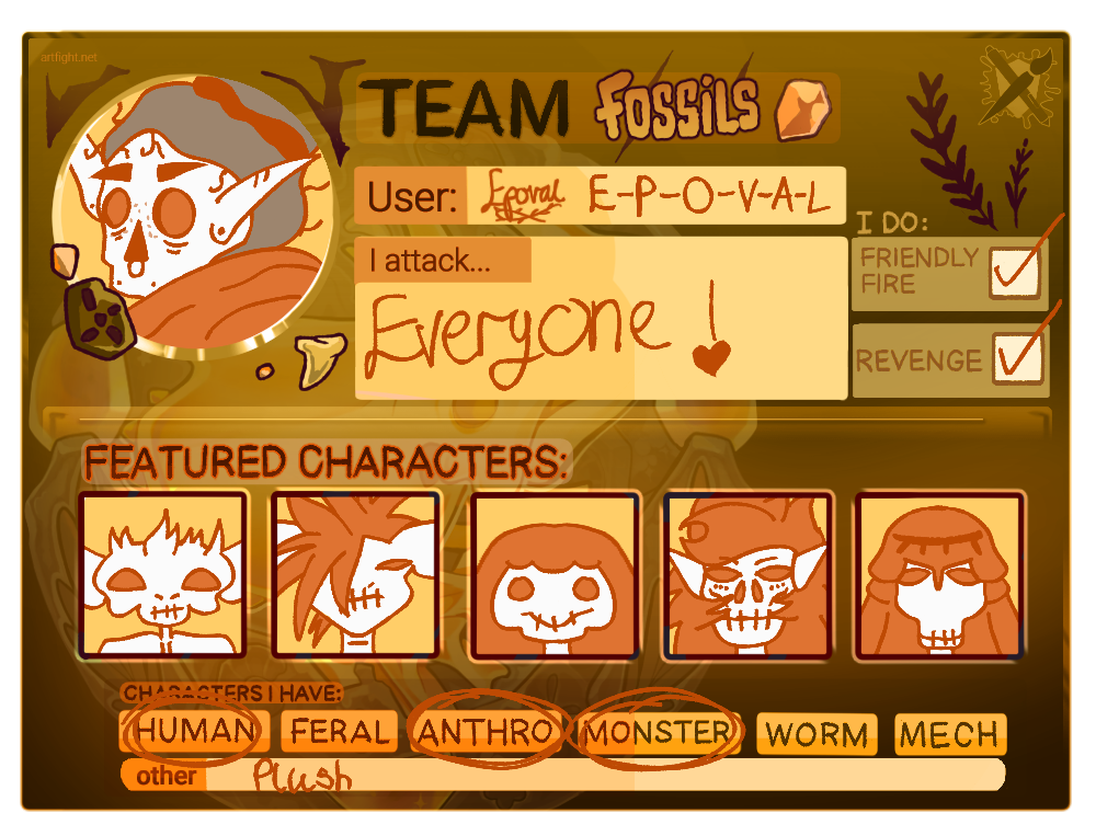 TEAM FOSSILS! 2025 Art Fight Card by EpoVal on DeviantArt