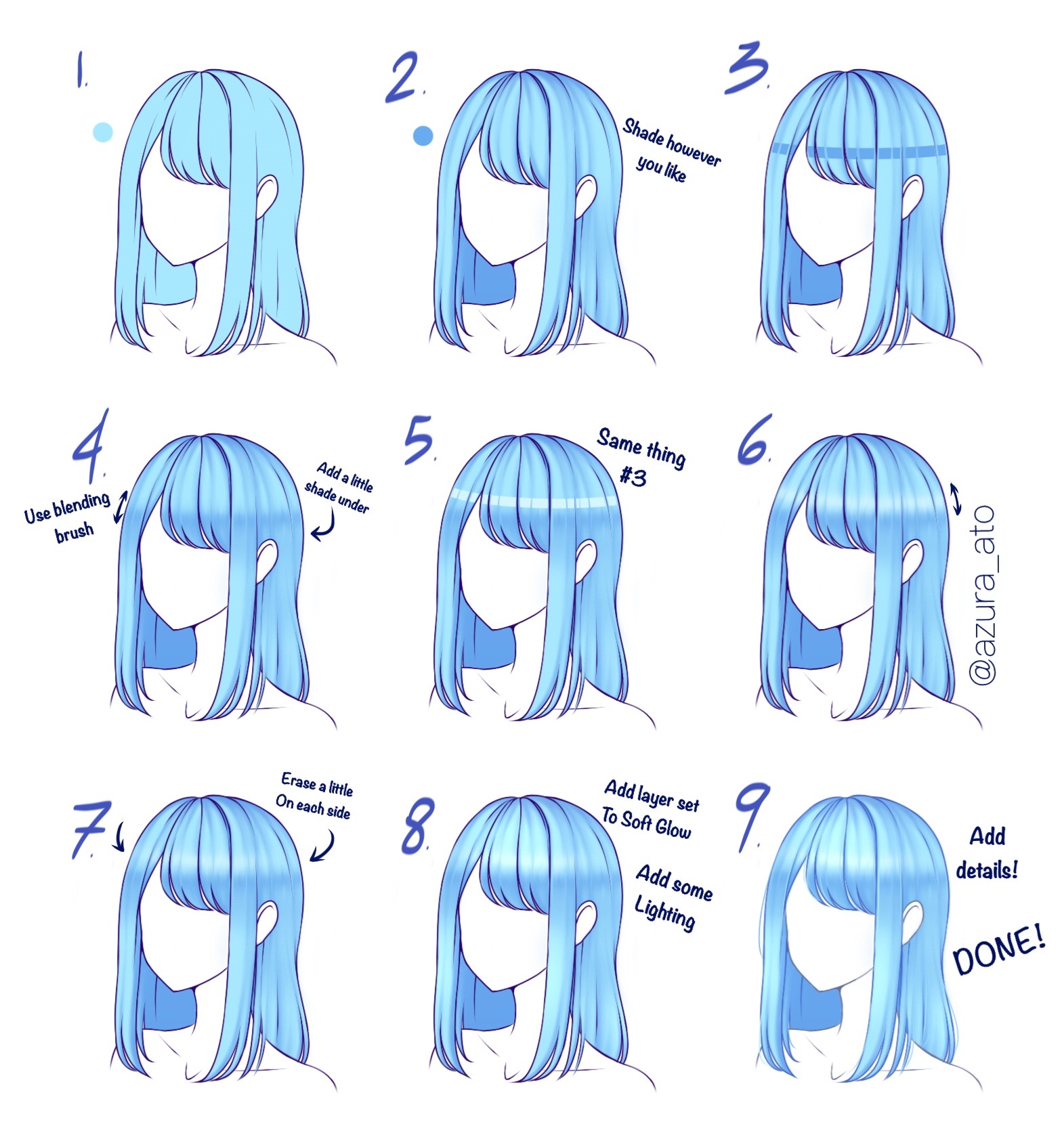 Coloring Tutorial  Drawing hair tutorial, Deviantart drawings, Anime art  tutorial