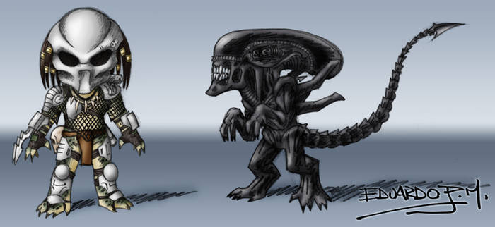 Chibi Predator and Alien