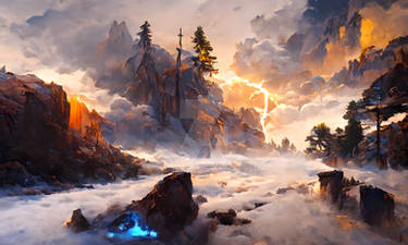 Magic and lightning landscape (made with AI)