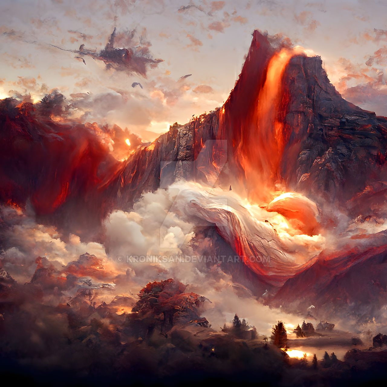 Fire mountain (made with AI) by kroniksan on DeviantArt