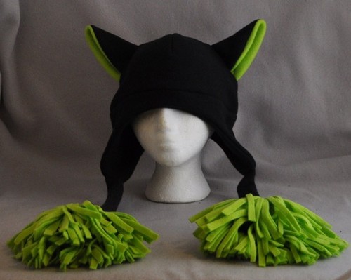 Limited Edition Black and Green Raver Cat Poms Hat