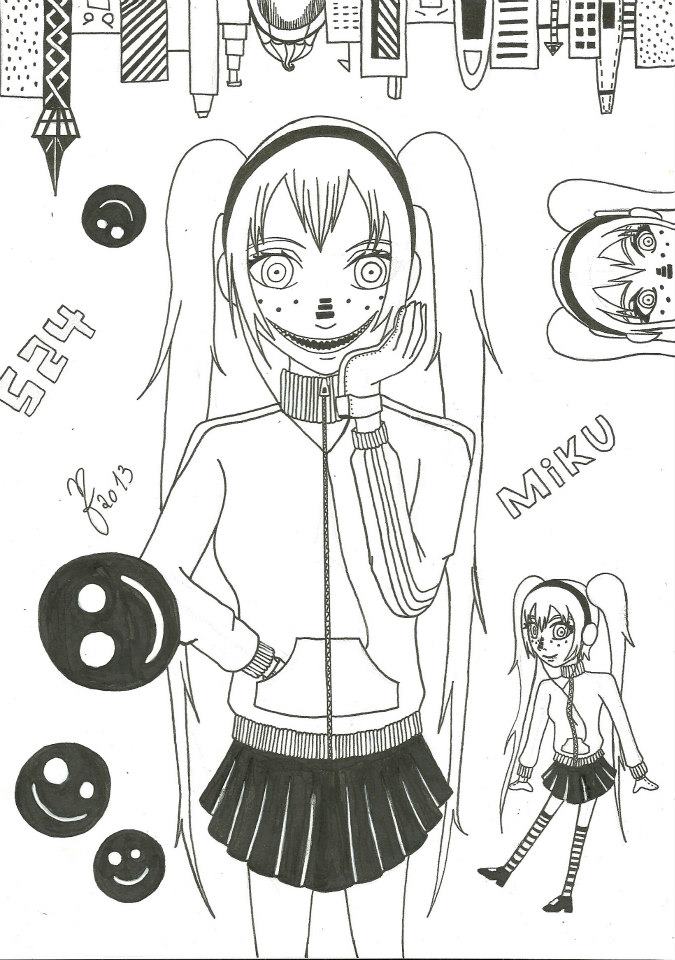 Miku Hatsune - Matryoshka - Black and White