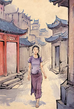 A chinese woman lost on the streets of an old ciry