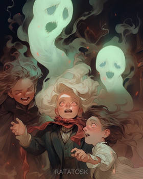 Children run away from ghost