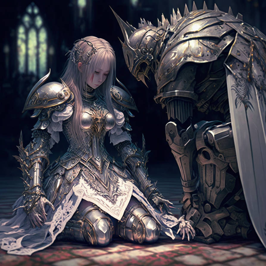 Brayden anime girl in silver scale armor kneeling by BraydenJaselle on  DeviantArt