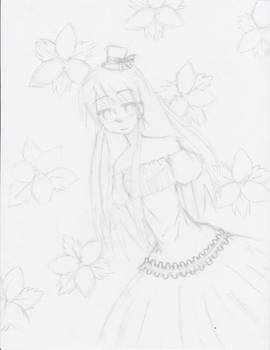 Sketch of girl with flowers