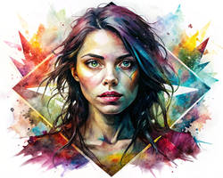 Trianglyfy--lot-of-square-frames--woman---watercol