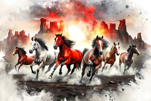 Herd of wild mustangs -AI art Pong