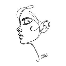 One line woman profile portrait