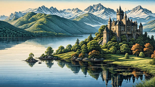 Castle on a Green Island (Synthography art)