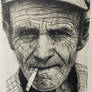 Old man with a cigarette (Charcoal on board)