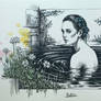 Bath in the embrace of nature (Ink drawing)