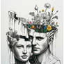 Nature's Bloom Within Human Faces (Colored Ink)