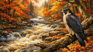 Majestic Falcon in Autumn Forest Scene