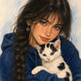 Girl with beloved kitten