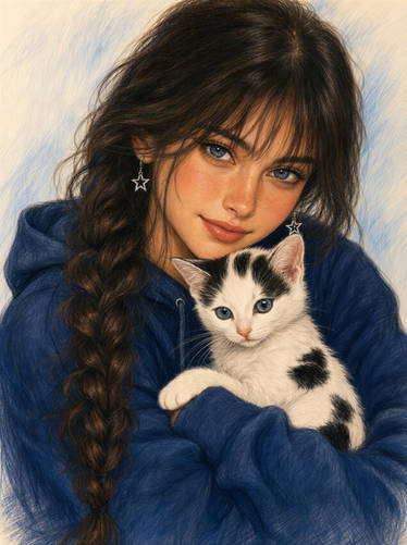 Girl with beloved kitten