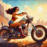 Wonder Woman riding a motorcycle