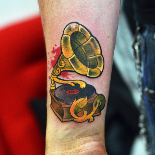 Gramophone tattoo.