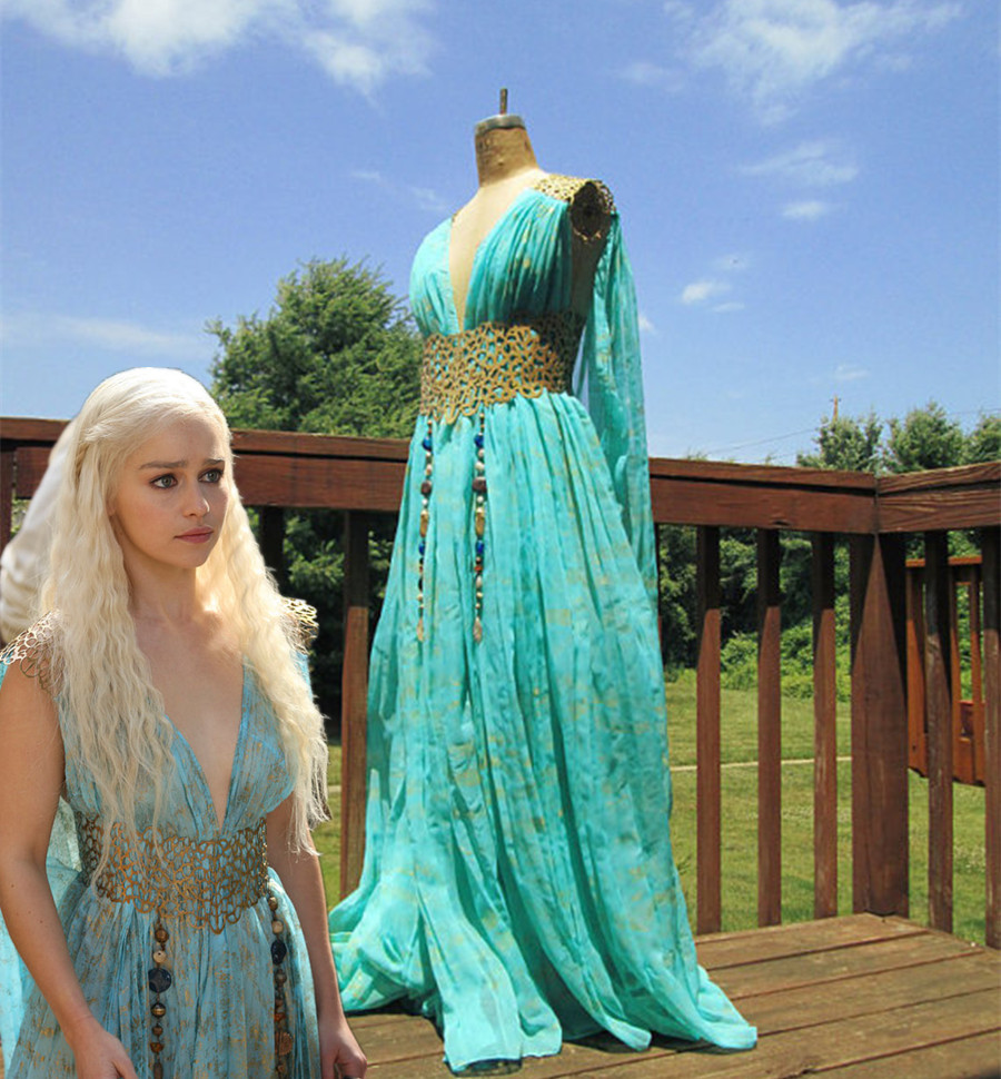 PREORDER Daenerys Targaryen Qarth Blue Green Dress Costume Game of Thrones.
