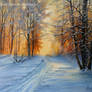 Winter, Forest, Sunset/ oil painting