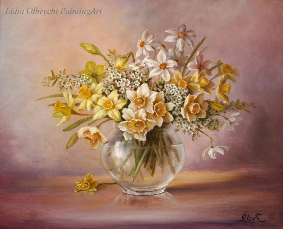 Narcissi / Oil painting on canvas by  Lidmar ()
